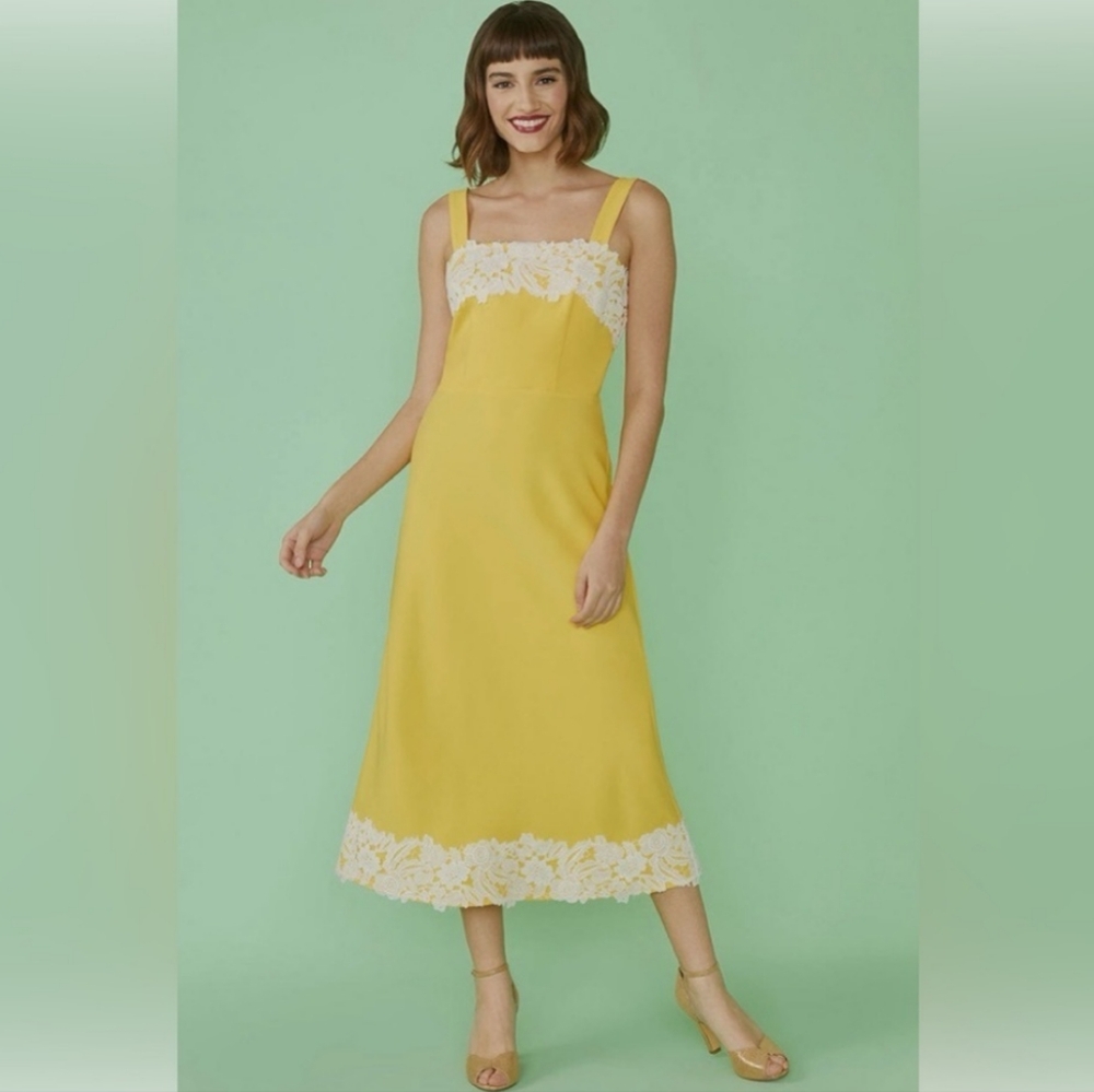 NWT Modcloth Yellow & Lace Midi Early Morning Yellow Dress 2
